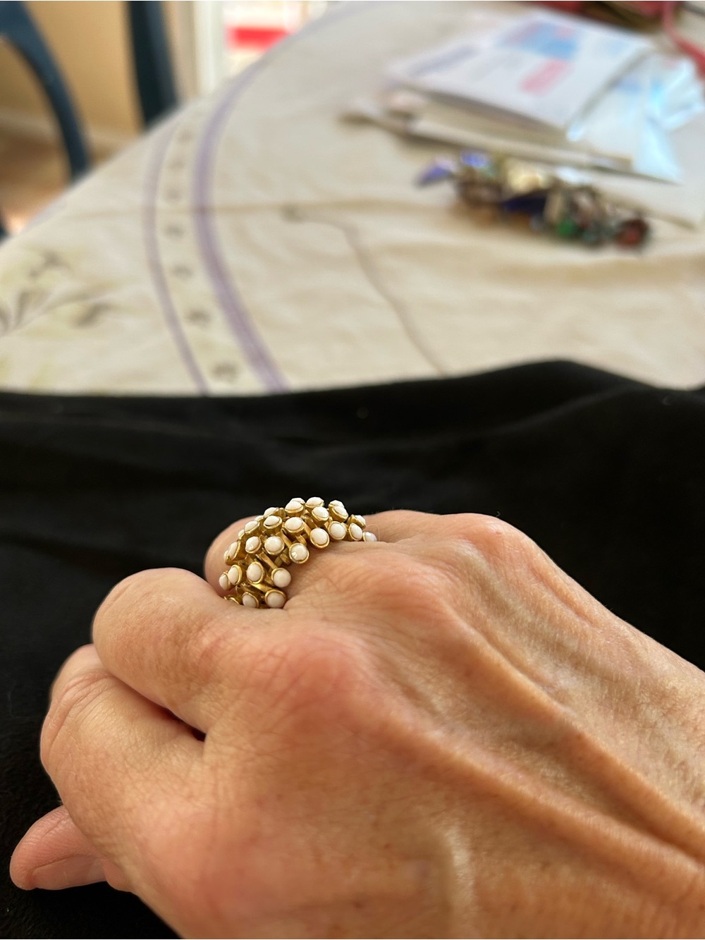 Gold and White Cluster Dome Ring - Women's Fashion Ring